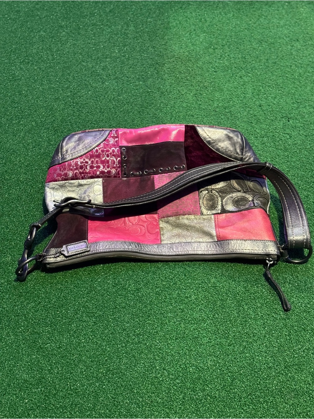 Coach SOHO Patchwork Crossbody Shoulder Bag in Pink, Magenta and Silver - Picture 10 of 12